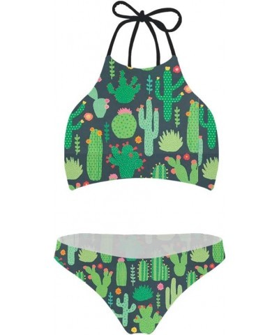 Fashion Summer Women Two Piece Swimsuit High Waisted Bikini Set Cactus Green $14.74 Swimsuits