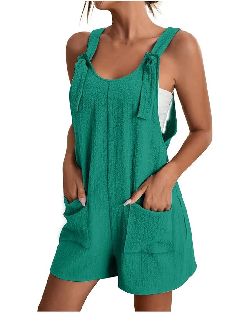 Womens Short Rompers Summer Casual Loose Sleeveless Overalls Linen Adjustable Tie Knot Strap Jumpsuits with Pockets C Green $...