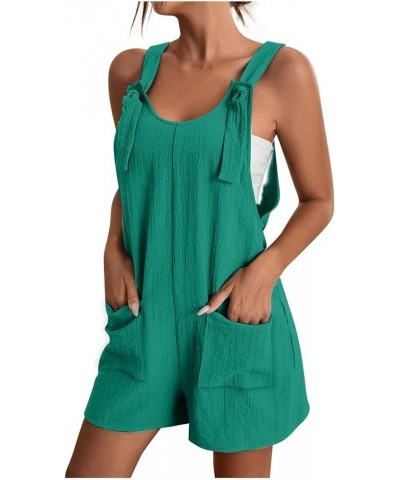 Womens Short Rompers Summer Casual Loose Sleeveless Overalls Linen Adjustable Tie Knot Strap Jumpsuits with Pockets C Green $...