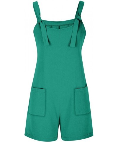 Womens Short Rompers Summer Casual Loose Sleeveless Overalls Linen Adjustable Tie Knot Strap Jumpsuits with Pockets C Green $...