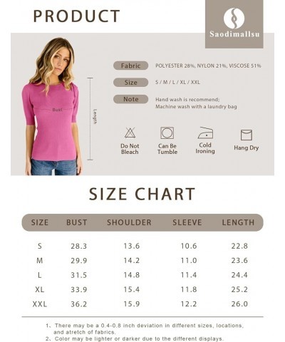 Womens Puff Short Sleeve Tops Summer Going Out Casual Cute Crew Neck Trendy Knit Sexy Cutout Sweater Shirts Rose Red $13.44 S...