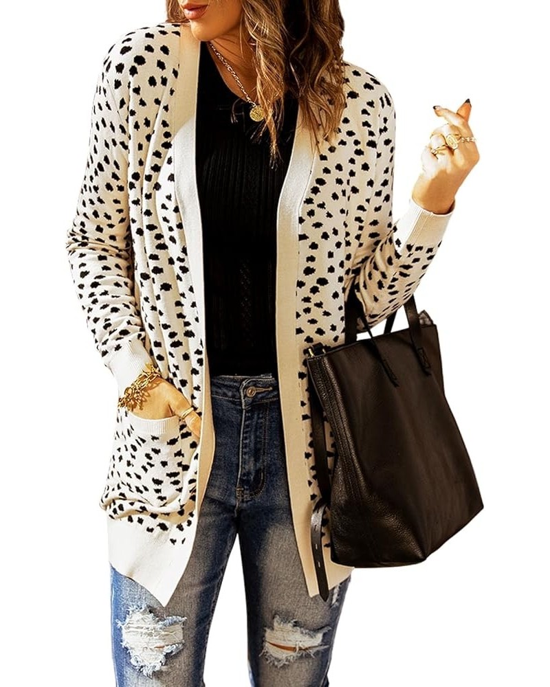 Women's Open Front Cardigan Sweaters Dotted Print Chunky Knit Cardigan Long Sleeve Top with Pockets Apricot $14.79 Sweaters