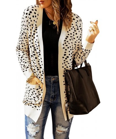 Women's Open Front Cardigan Sweaters Dotted Print Chunky Knit Cardigan Long Sleeve Top with Pockets Apricot $14.79 Sweaters