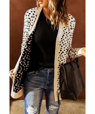 Women's Open Front Cardigan Sweaters Dotted Print Chunky Knit Cardigan Long Sleeve Top with Pockets Apricot $14.79 Sweaters