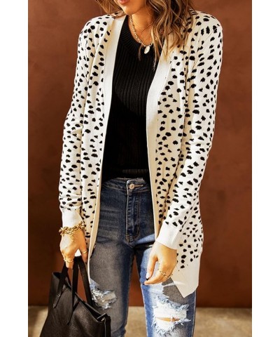 Women's Open Front Cardigan Sweaters Dotted Print Chunky Knit Cardigan Long Sleeve Top with Pockets Apricot $14.79 Sweaters