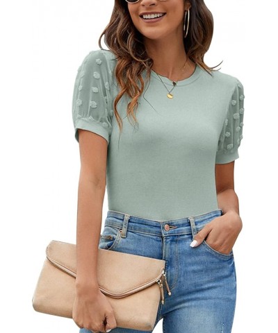 Womens Short Sleeve Blouse Business Casual Dressy Tops Ribbed Summer Stylish Work Shirts Turquoise $15.26 Blouses