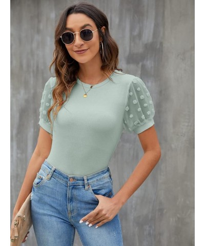 Womens Short Sleeve Blouse Business Casual Dressy Tops Ribbed Summer Stylish Work Shirts Turquoise $15.26 Blouses