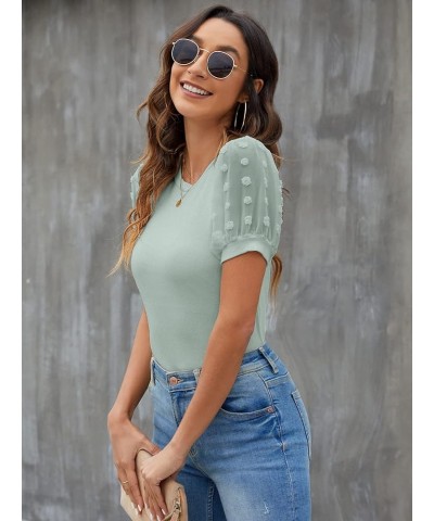 Womens Short Sleeve Blouse Business Casual Dressy Tops Ribbed Summer Stylish Work Shirts Turquoise $15.26 Blouses