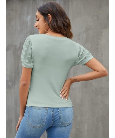 Womens Short Sleeve Blouse Business Casual Dressy Tops Ribbed Summer Stylish Work Shirts Turquoise $15.26 Blouses