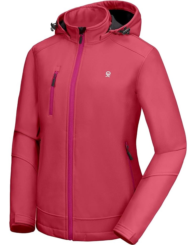 Women’s Softshell Jacket, Ski Snowboarding Jacket with Removable Hood, Fleece Lined and Water Repellent Upgrade Watermelon $2...