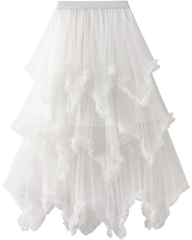 Women Lace Tulle Skirt Y2K Vintage Elastic High Waist Layered Tutu Skirt Tiered Cocktail Party A-Line Mesh Midi Skirt White $...