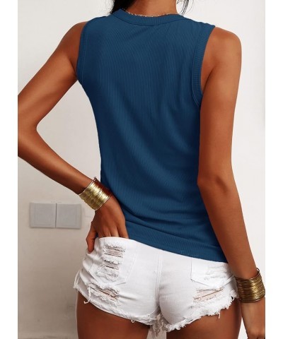 Womens V Neck Tank Tops Summer Ribbed Sleeveless Henley Shirts Sexy Low Cut Button Down Cami Knit Tees Zipper-blue $11.39 Tanks