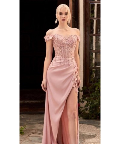 Lace Applique Prom Dresses for Woman Sweetheart Off Shoulder Satin Formal Evening Party Dress with Slit Purple $29.24 Dresses