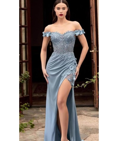 Lace Applique Prom Dresses for Woman Sweetheart Off Shoulder Satin Formal Evening Party Dress with Slit Purple $29.24 Dresses