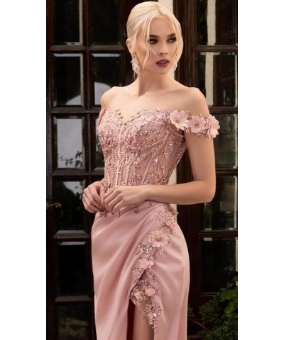 Lace Applique Prom Dresses for Woman Sweetheart Off Shoulder Satin Formal Evening Party Dress with Slit Purple $29.24 Dresses