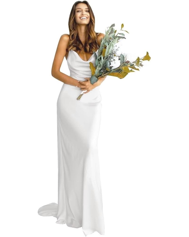 Women's Elegant Beach Wedding Dresses for Bride 2023 Lace Bohemian Wedding Dresses Long Satin Bridal Gowns C-ivory $43.73 Dre...