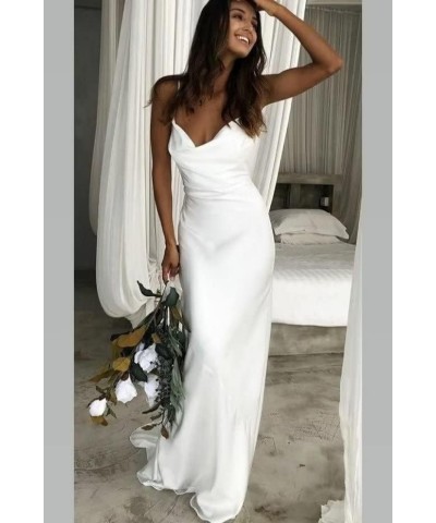 Women's Elegant Beach Wedding Dresses for Bride 2023 Lace Bohemian Wedding Dresses Long Satin Bridal Gowns C-ivory $43.73 Dre...