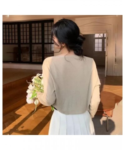 Sun Knit Cardigan Women's Thin Ice Silk Coat Shawl Air-Conditioned Shirt with Slip Skirt Khaki $13.99 Sweaters