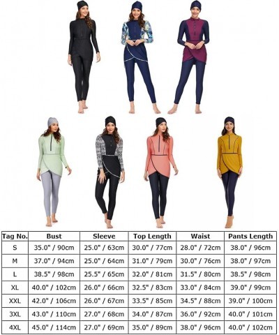 Burkini Swimsuits for Women Modest Muslim Swimsuit Islamic Long Sleeve Burkini Full Cover Hijab Top Pants ​Bathing Suit Black...