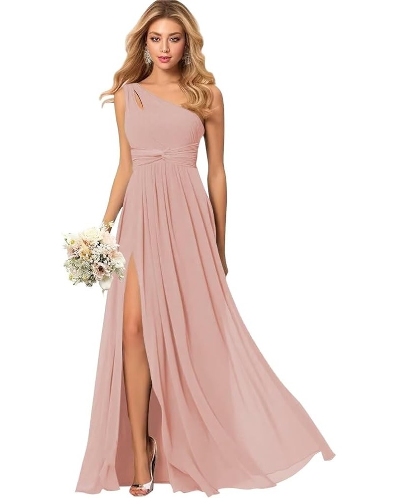 Women's One Shoulder Chiffon Bridesmaid Dresses with Pockets Long Ruched A Line Formal Evening Gown with Slit VS024 Dutsy Ros...
