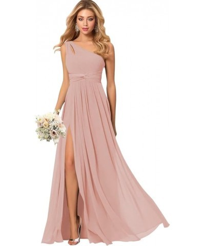 Women's One Shoulder Chiffon Bridesmaid Dresses with Pockets Long Ruched A Line Formal Evening Gown with Slit VS024 Dutsy Ros...