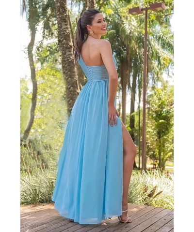 Women's One Shoulder Chiffon Bridesmaid Dresses with Pockets Long Ruched A Line Formal Evening Gown with Slit VS024 Dutsy Ros...