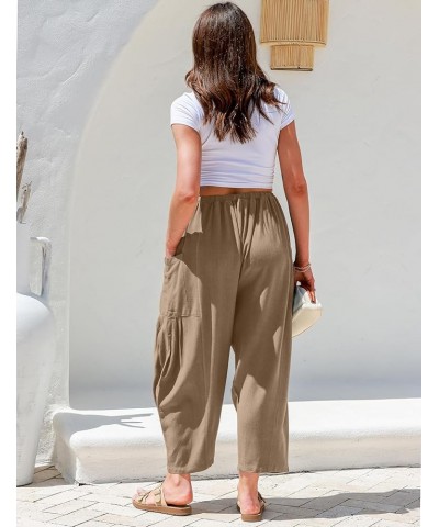 Womens Linen Wide Leg Pants Casual Loose Drawstring Low Waist Beach Palazzo Harem Pants with Pockets Coffee $18.01 Pants