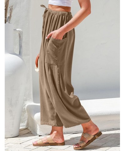 Womens Linen Wide Leg Pants Casual Loose Drawstring Low Waist Beach Palazzo Harem Pants with Pockets Coffee $18.01 Pants