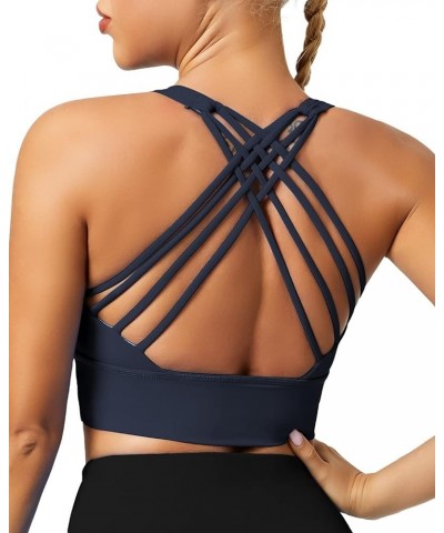 Strappy Sports Bras for Women, Padded Yoga Bra Criss-Cross Back Longline Workout Tank Tops Dark Blue New $11.95 Lingerie