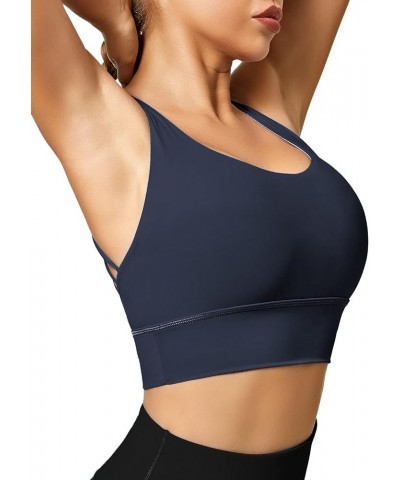 Strappy Sports Bras for Women, Padded Yoga Bra Criss-Cross Back Longline Workout Tank Tops Dark Blue New $11.95 Lingerie