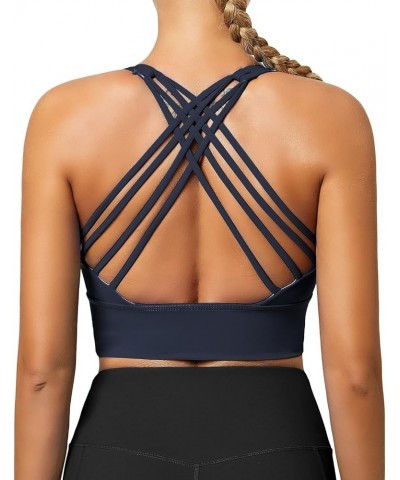 Strappy Sports Bras for Women, Padded Yoga Bra Criss-Cross Back Longline Workout Tank Tops Dark Blue New $11.95 Lingerie