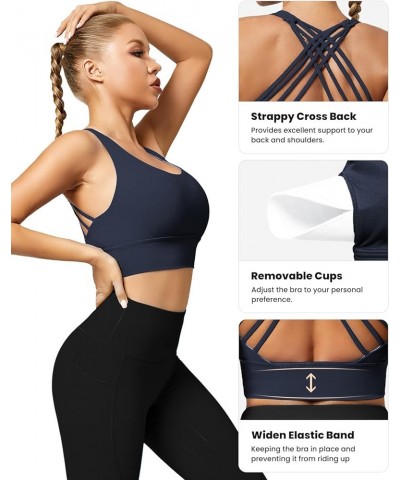 Strappy Sports Bras for Women, Padded Yoga Bra Criss-Cross Back Longline Workout Tank Tops Dark Blue New $11.95 Lingerie