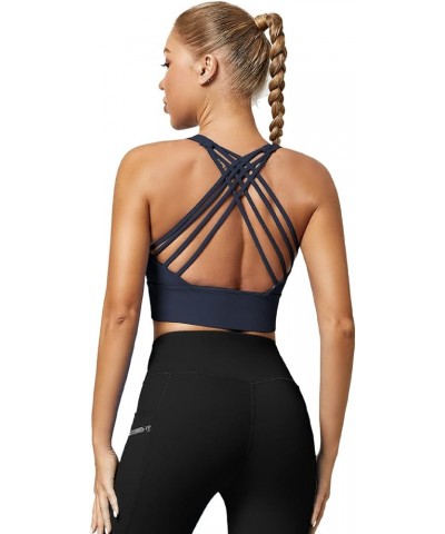 Strappy Sports Bras for Women, Padded Yoga Bra Criss-Cross Back Longline Workout Tank Tops Dark Blue New $11.95 Lingerie