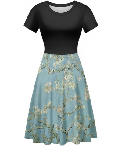 Women's Van Gogh 3D Print Crew Neck Unique Flared A-Line Skater Casual Dress Almond Blossom Tree $15.11 Dresses