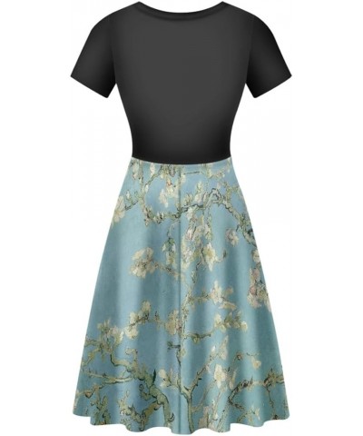 Women's Van Gogh 3D Print Crew Neck Unique Flared A-Line Skater Casual Dress Almond Blossom Tree $15.11 Dresses