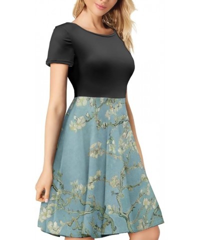 Women's Van Gogh 3D Print Crew Neck Unique Flared A-Line Skater Casual Dress Almond Blossom Tree $15.11 Dresses