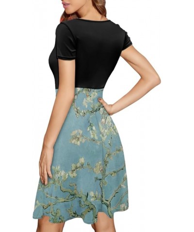 Women's Van Gogh 3D Print Crew Neck Unique Flared A-Line Skater Casual Dress Almond Blossom Tree $15.11 Dresses