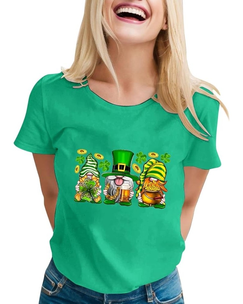 St Patricks Day Shirt Women Fashion Casual T Shirt Dwarf Printing Round Neck Short Sleeve Tee Top Trendy Daily Blouse A2-gree...