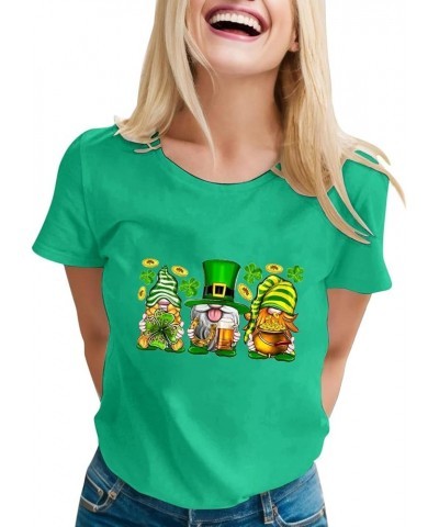 St Patricks Day Shirt Women Fashion Casual T Shirt Dwarf Printing Round Neck Short Sleeve Tee Top Trendy Daily Blouse A2-gree...