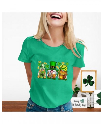 St Patricks Day Shirt Women Fashion Casual T Shirt Dwarf Printing Round Neck Short Sleeve Tee Top Trendy Daily Blouse A2-gree...