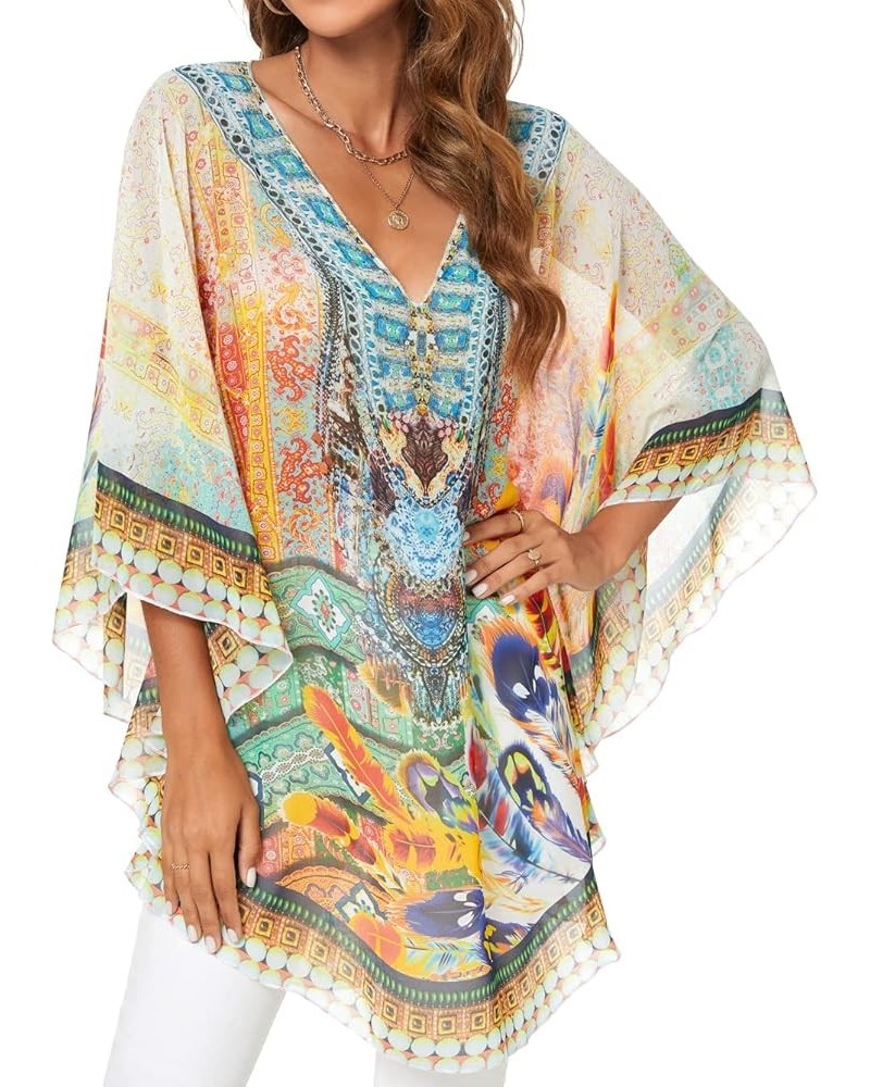 Womens Retro Printing Swimwear Bathing Cover Ups Tunic Blouses Tops Feather $8.39 Swimsuits