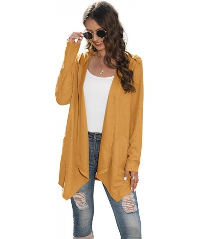 Womens Lightweight Casual Hoodie Cardigans Open Front Waffle Knit Long Sleeve Outwear Coat with Pockets Turmeric $16.56 Sweaters