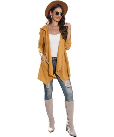 Womens Lightweight Casual Hoodie Cardigans Open Front Waffle Knit Long Sleeve Outwear Coat with Pockets Turmeric $16.56 Sweaters