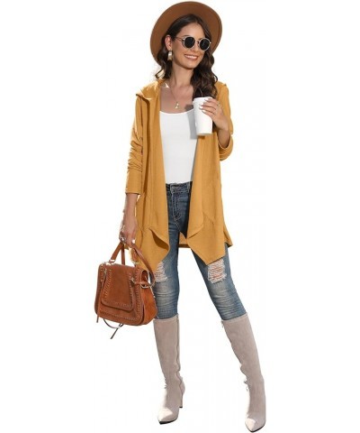 Womens Lightweight Casual Hoodie Cardigans Open Front Waffle Knit Long Sleeve Outwear Coat with Pockets Turmeric $16.56 Sweaters