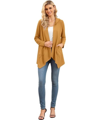 Womens Lightweight Casual Hoodie Cardigans Open Front Waffle Knit Long Sleeve Outwear Coat with Pockets Turmeric $16.56 Sweaters