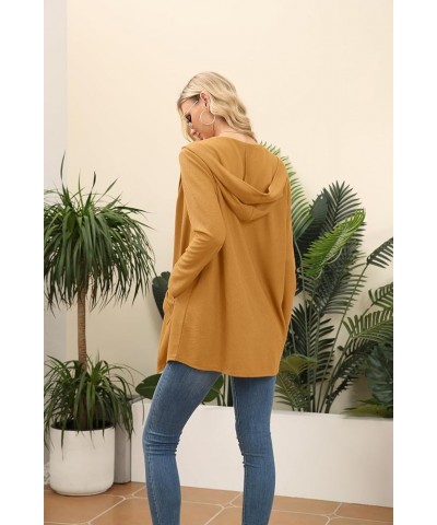 Womens Lightweight Casual Hoodie Cardigans Open Front Waffle Knit Long Sleeve Outwear Coat with Pockets Turmeric $16.56 Sweaters