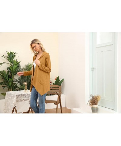 Womens Lightweight Casual Hoodie Cardigans Open Front Waffle Knit Long Sleeve Outwear Coat with Pockets Turmeric $16.56 Sweaters