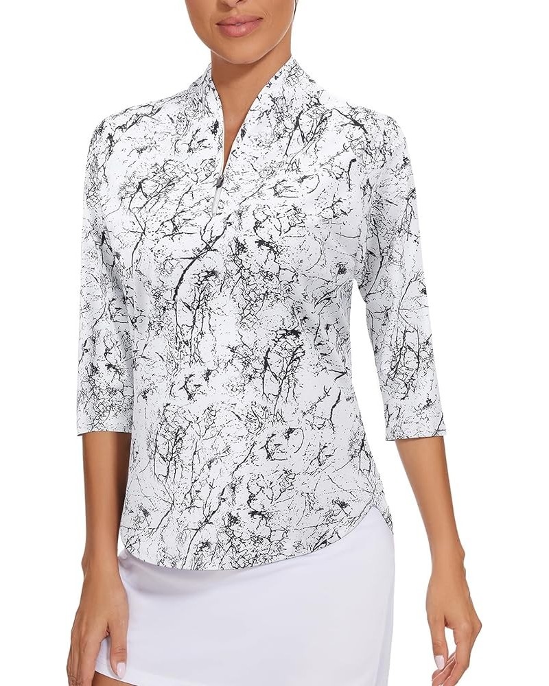 Cucuchy Womens Golf Shirt Quick Dry 3/4 Sleeve Quarter Zip Polo Workout Tops Tennis Shirts S-XXL Marble $17.35 Shirts