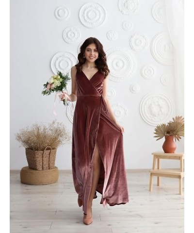 Velvet V Neck Bridesmaid Dress Long Women's Prom Formal Party Gown with Slit Fuchsia $34.85 Dresses