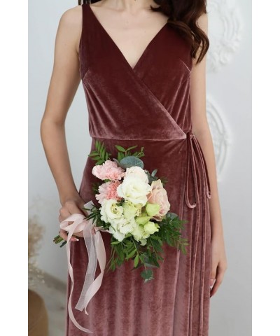 Velvet V Neck Bridesmaid Dress Long Women's Prom Formal Party Gown with Slit Fuchsia $34.85 Dresses